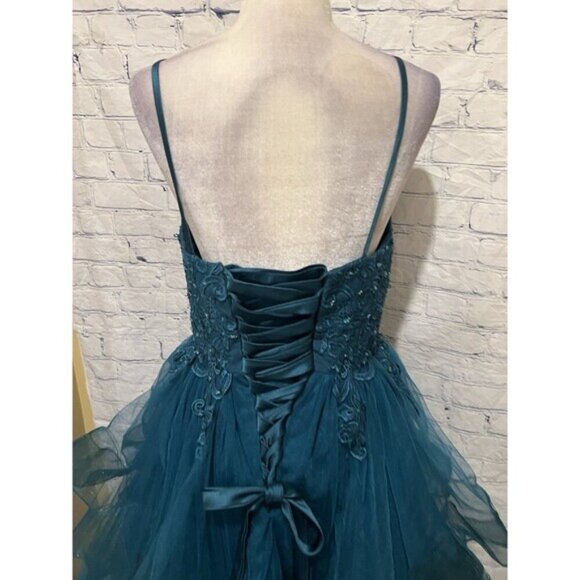 Teal Tulle Prom Dress Gown Formal Dance Event Size 4 - Picture 8 of 12